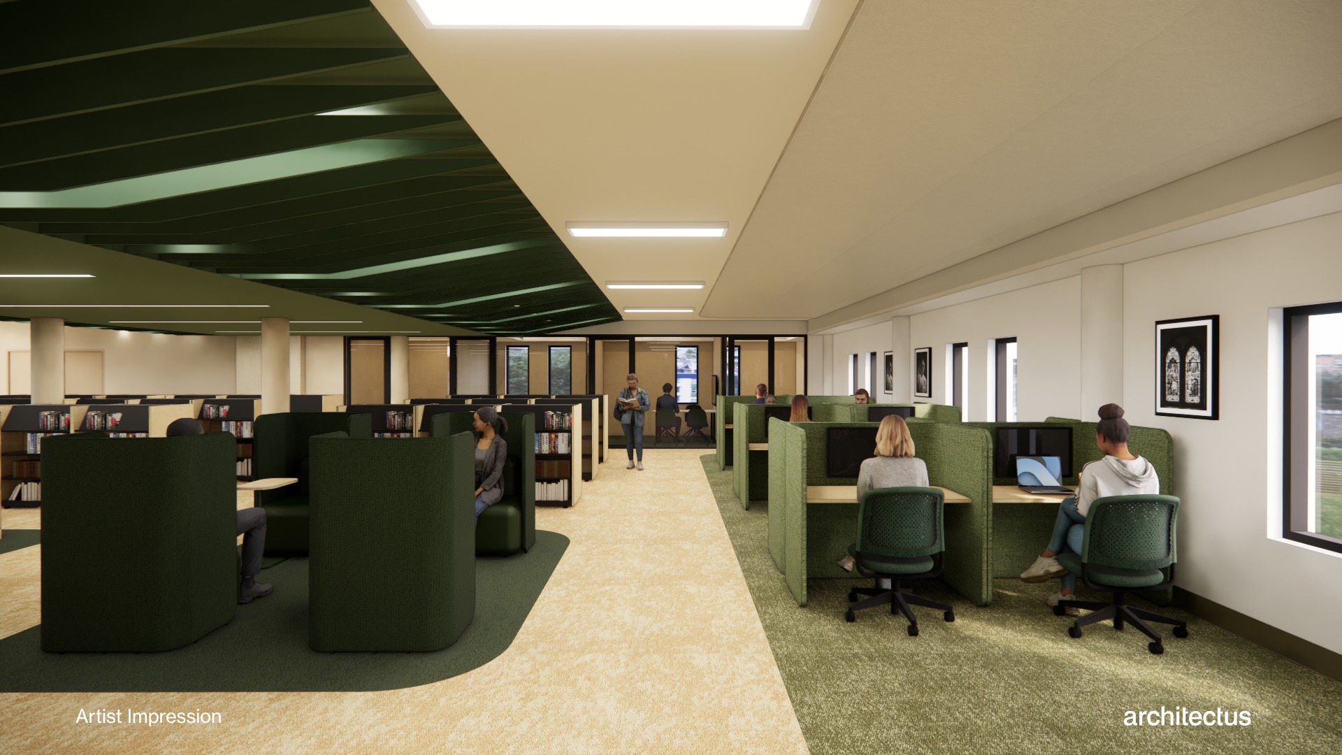 Artist's rendering - Strathfield Library study area and collection on Level 2