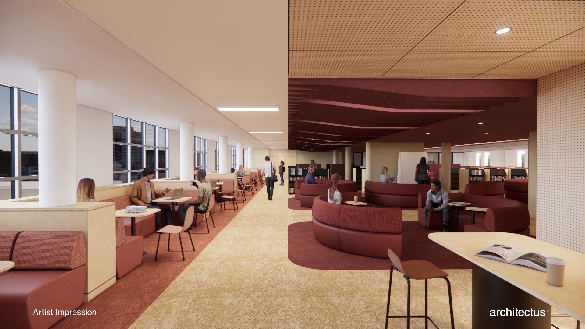 Artist's rendering - Strathfield Library casual collaborative areas on Level 1