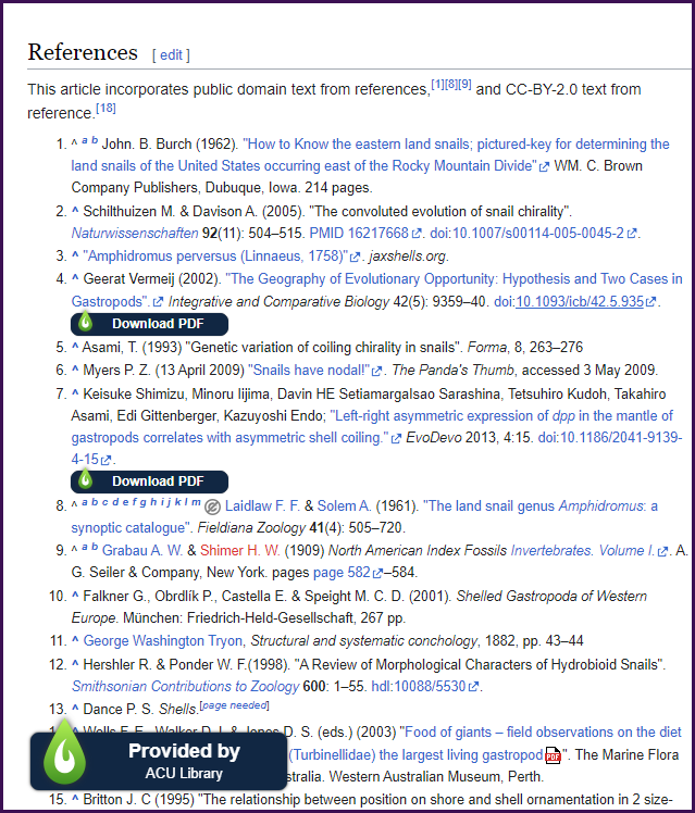  Screenshot of Wikipedia references page with LibKey download buttons.