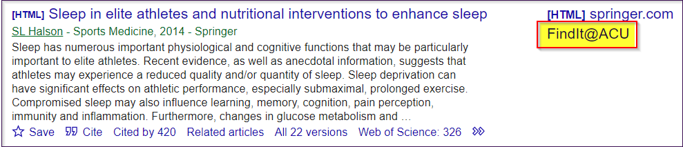Find it at ACU library link highlighted in Google scholar search results